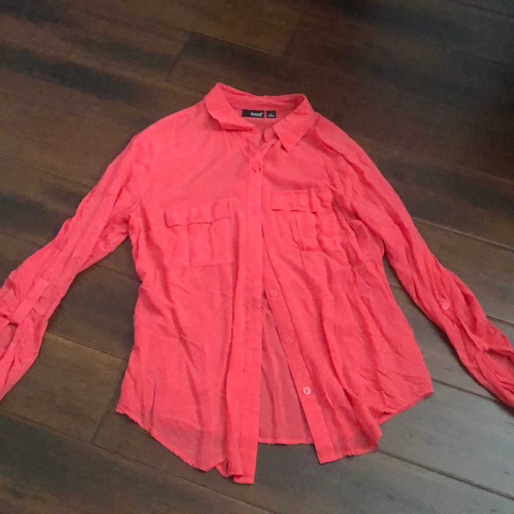 Anna brand sheer like long sleeve dress shirt women’s size medium Coral color